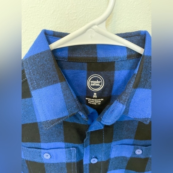 3/$30 Boys Blue and Black Checkered Long Sleeve Button Down Shirt - Picture 2 of 4